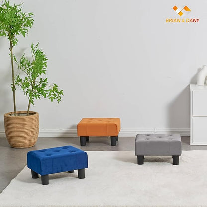 BRIAN & DANY Small Foot Stool, Velvet Foot Stools with Legs, Stable Small Footstool for Living Room, Grey