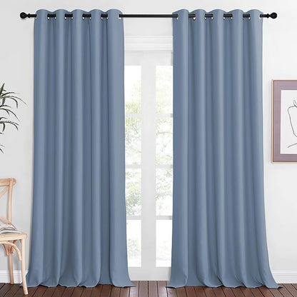 NICETOWN Blackout Doorway Curtain 90 inches Long - Room Darkening Thermal Curtain Grommet Large Window Treatment Sound Reducing for Living Room (Stone Blue, 1 Panel, W66 x L90)