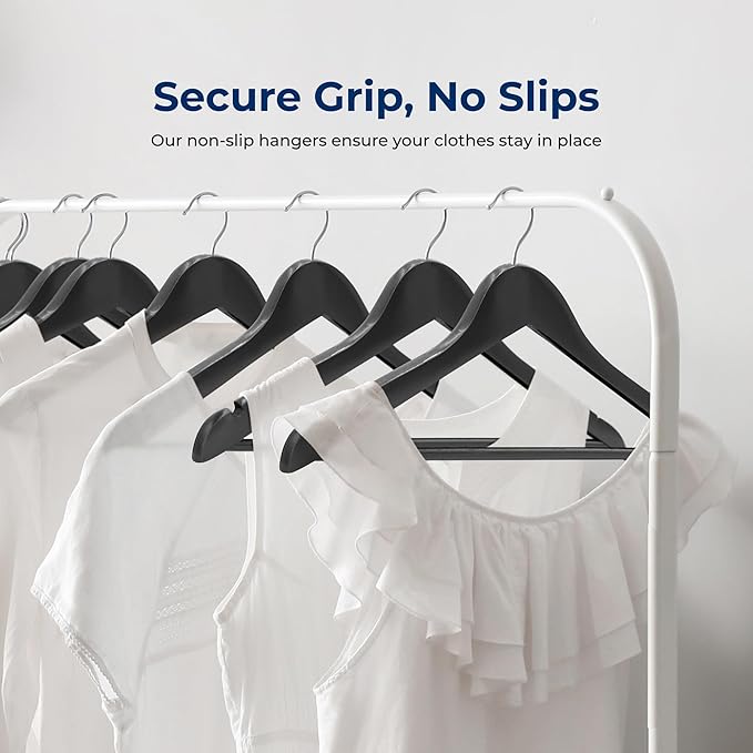 SereneLife 30 Pack Black Wooden Hangers Heavy Duty Non Slip Clothes Hanger Set with 360° Swivel Chrome Hook Notches and Pants Bar 10 lb Capacity Closet Organizers for Shirts Suits Coats Dresses