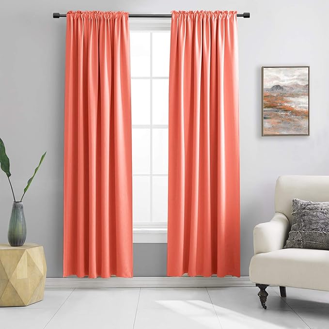 DONREN Coral Blackout Curtains Rod Pocket Curtain Panels -Thermal Insulated Curtains for Living Room (42 W x 84 L Inch,2 Panels)