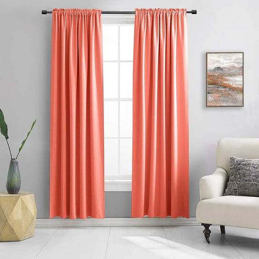 DONREN Coral Blackout Curtains Rod Pocket Curtain Panels -Thermal Insulated Curtains for Living Room (42 W x 84 L Inch,2 Panels)
