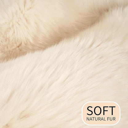 Premium Champagne Sheepskin Rug Genuine Double 2x6ft Pelt Fluffy Fur Rug for Bedrooms