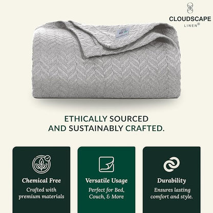 Cloud Scape Linen 100% Cotton Throw Blanket 50x70 Charcoal Grey, Luxury All-Season Warmth, Ultra Soft, Oversized Herringbone Gauze Blanket for Winter, Bed, Couch & Sofa Decor, Best Gift Idea