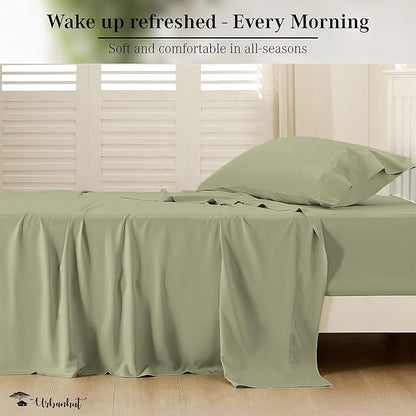 URBANHUT 800 Thread Count 100% Cotton Twin Size Sheets, Luxury 4 Piece Twin Bedsheets, Hotel Sheets Sateen Finish - Better Than Egyptian, 14" Elasticized Deep Pocket - Sage