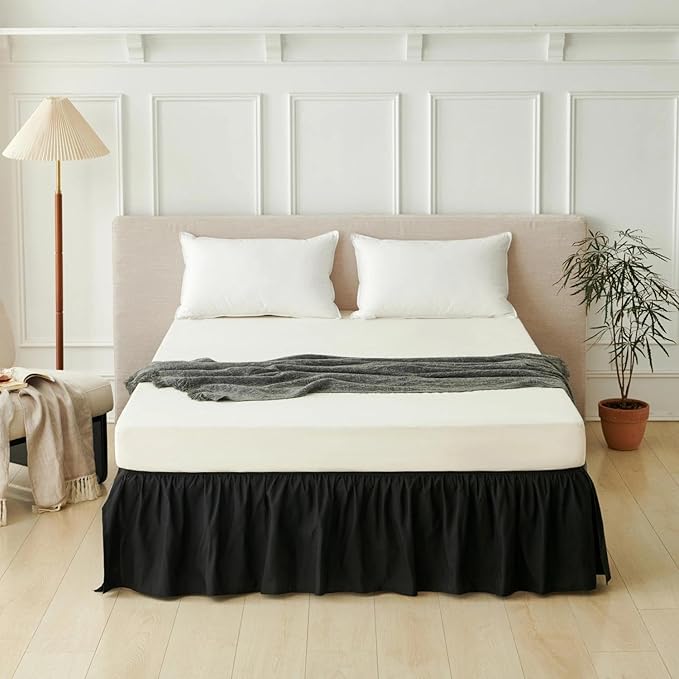 Bed Skirt King Size Ruffled Bed Skirt with Split Corners, Black King Bed Skirts 18 Inch Drop, King Size Bed Skirting with Platform, 18'' King, Black