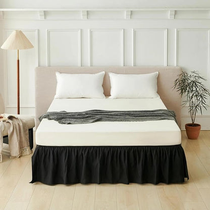 Bed Skirt Twin Size Ruffled Bed Skirt with Split Corners, Black Bed Skirts 12 Inch Drop, Bed Skirting with Platform, 12'' Twin, Black