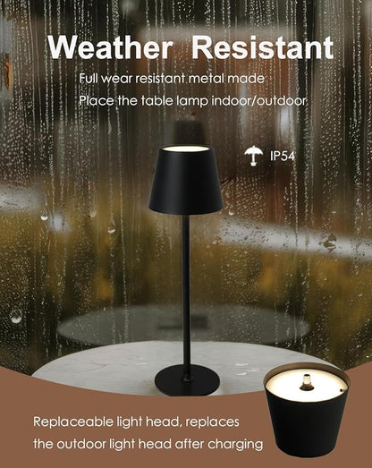 Cordless Table Lamp, Rechargeable Table Lamp with Touch Dimmable Control, Portable LED Desk Lamp for Indoor Patio (Black-Round, 2)