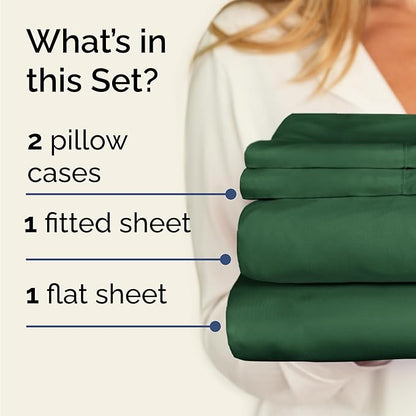 Twin 4 Piece Sheet Set - Cooling, Comfy & Breathable - Hotel Luxury Bedding, Includes Fitted Sheet for Women, Men, Kids and Teens - 1 Flat, 1 Fitted Sheet, 2 Pillowcases with Deep Pockets - Emerald