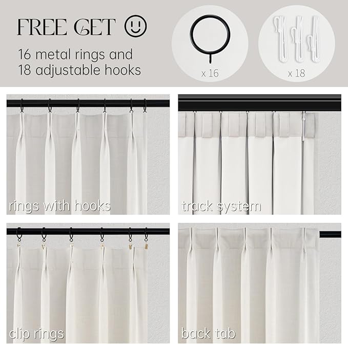 Topfinel 102 Inches Long Custom Blackout Linen Curtains, Pinch Pleated Noise Cancelling Curtains with Pin Hooks for Traverse Rods, Burlap Viral Drapes 2 Panels for Living Room Master Bedroom