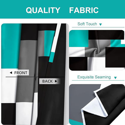 Teal/Turquoise 100% Blackout Curtains for Bedroom 72 inch Length 2 Panels Set White Grey Modern Abstract Geometric Black Out Curtains Room Darkening Window Drapes for Living Room, 52Wx72L