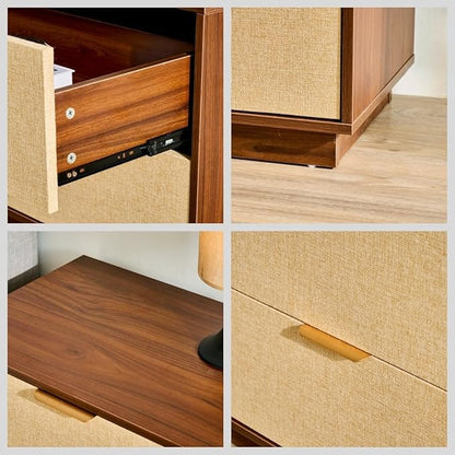 Saint Mossi Modern Nightstand with 3 Drawers, Large Rattan Night Stand, Natural Wood Bedside Table Storage Cabinet, Sofa End Tables Dresser for Living Room, Hallway, Closet, D27xW16xH23