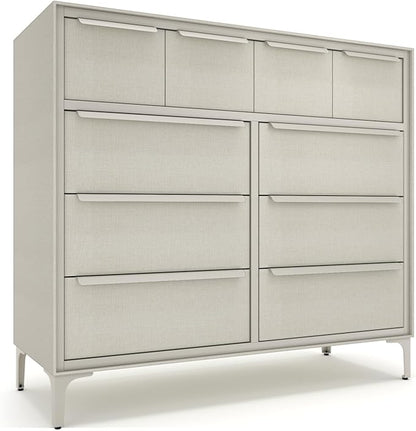 Naima Premium Fabric Dresser - Strong Metal Frame, 10 Spacious Sag-Proof Drawers with Sleek Metal Handles - Premium & Durable Storage Solution for Your Home (Beige)