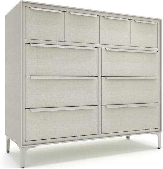 Naima Premium Fabric Dresser - Strong Metal Frame, 10 Spacious Sag-Proof Drawers with Sleek Metal Handles - Premium & Durable Storage Solution for Your Home (Beige)