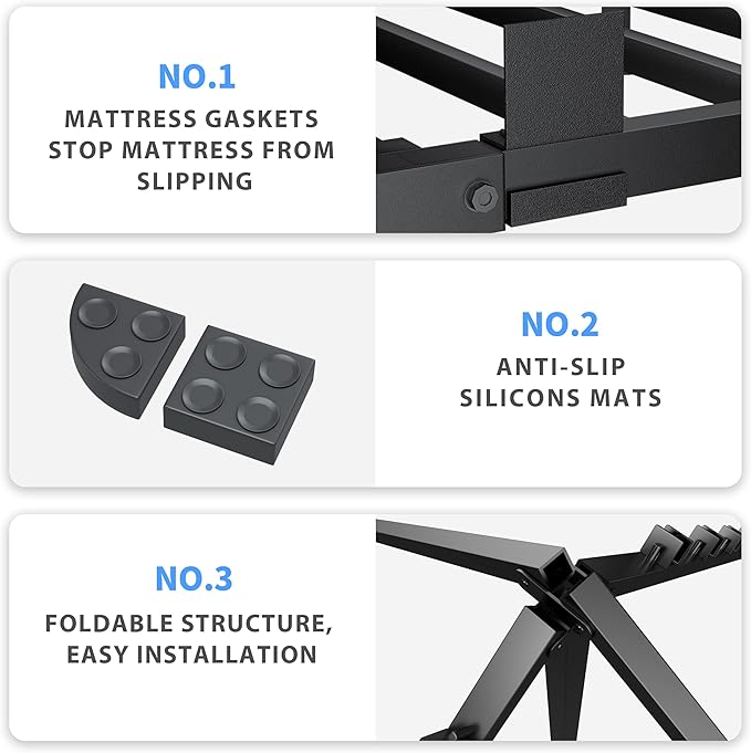 4 Inch Queen Bed Frame, 3500Lbs Heavy Duty Metal Platform with Round Corner Legs Mattress Slide Stopper, Steel Slat Support No Box Spring Needed, Noise Free, Non-Slip, Easy Assembly