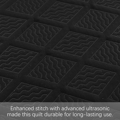 Yiran Quilt Queen Size Bedding Set Black Bedspreads Embossed Diamond Pattern Soft Microfiber Coverlet Bedding Set for All Season with 2 Pillow Shams (Full Queen, 96x90 Inch)