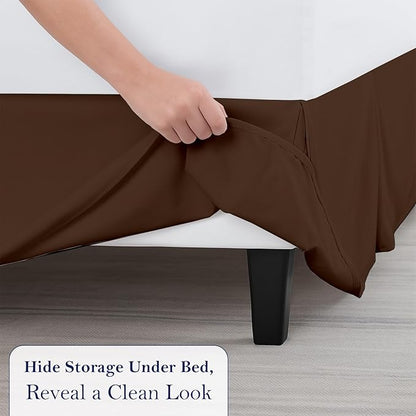 Queen Bed Skirt, Luxury 14 Inch Drop Chocolate Pleated Bed Skirt, Double Brushed Microfiber, Box Pleat Design, Wrinkle & Fade Resistant, Easy Fit Tailored Bedskirt for Queen Size Beds