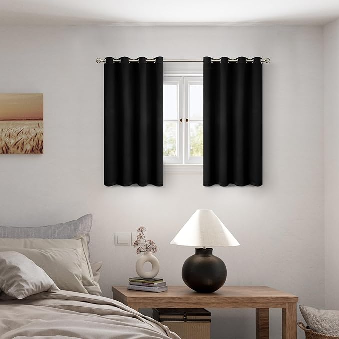 BGment Short 100% Blackout Curtains for Bedroom, Thermal Insulated Energy Efficiency Noise Reducing Grommet Curtains 54 Inch Length with Liner for Small Window 2 Panels Each 46 Inch Wide, Black