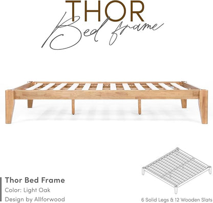 Thor Premium Solid Wood Bed Frame Full, Platform Bed, Japanese Joinery Bed Frame, Wood Slat Support, No Box Spring Needed, Easy Assembly, Minimalist & Modern Style (Light Oak)