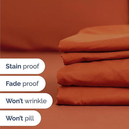 Twin 4 Piece Sheet Set - Cooling, Comfy & Breathable - Hotel Luxury Bedding, Includes Fitted Sheet for Women, Men, Kids & Teens - 1 Flat, 1 Fitted Sheet, 2 Pillowcases with Deep Pockets - Terracotta
