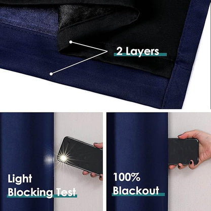 ChrisDowa 100% Blackout Curtains for Bedroom with Black Liner, 2 Thick Layers Total Blackout Thermal Insulated Grommet Long Window Curtains 2 Panels Set (Navy Blue, 52 x 95 Inch)