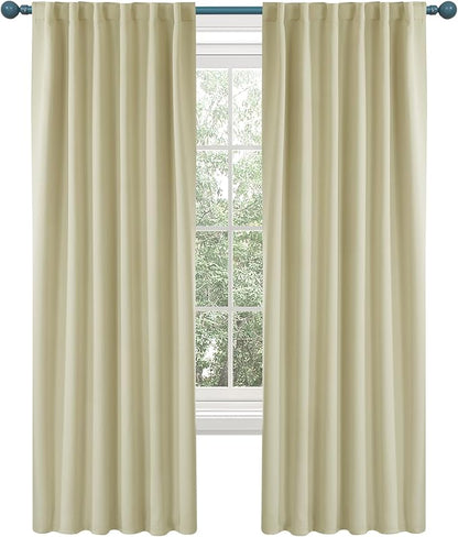 Deconovo Blackout Curtains, Thermal Insulated, W52 x L72 2 Panels, Back Tab, Machine Washable, Room-Darkening Drapes for Bedroom/Living Room Beige