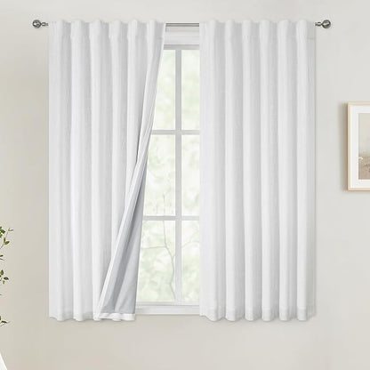 Vision Home White Full Blackout Curtains 63 inch for Bedroom Thermal Insulated Room Darkening Window Treatment Set Rod Pocket Back Tab Modern Soundproof Pure White Drapes 2 Panels 50" Wx63 L