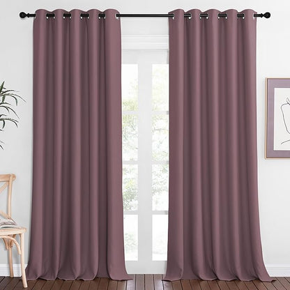 NICETOWN Blackout Curtain Drape for Bedroom - Light Reducing Thermal Insulated Solid Grommet Room Darkening Window Curtain 90 inches Long for Living Room (Dry Rose, 1 Piece, W66 x L90)
