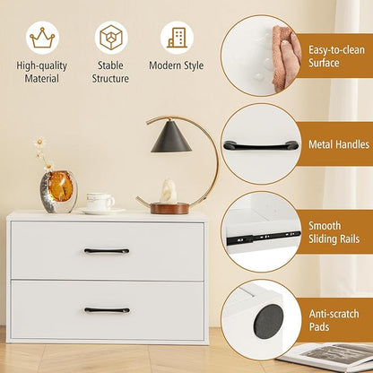 Giantex Stackable 2-Drawer Dressers for Bedroom - Short Dresser Two Drawer Storage Cabinet w/Handles & Anti-Topping Device, Small Dresser Chest of 2 Drawers for Closet Bedroom (2, White)