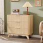VINGLI Fluted Wood Nightstand 3 Drawer, 31.5" W Mid Century Modern Nightstand Tall, Fluted Bedside Table, End Table, Night Stand for Bedroom, Oak, 31.5" W*15.96" D*29.72" H