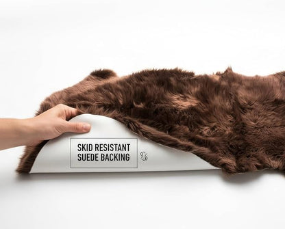 Natural & Genuine Dark Brown Sheepskin Rug, Real Fluffy Double Pelt 2x6 ft Fur Area Rug for Bedroom & Living Room Decor, Soft & Cozy Sheep Skin Throw