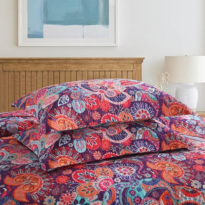 Cotton Bedspread Quilt Sets Reversible Bedding Coverlet Sets Comforter Paisley Floral Bohemian Bedspread,Bohemian Red Gorgeous Pattern,King Size