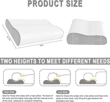 Cervical Pillow for Neck Pain Relief, Memory Foam Pillow, Ergonomic Adjustable Contour Bed Pillow for Side, Back & Stomach Sleepers (2, 22 * 13.7inch)