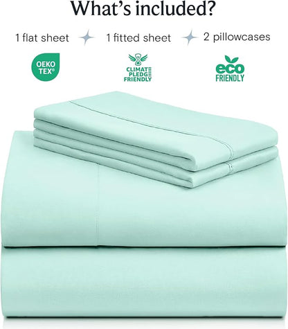 LuxClub 4 PC Sheet Set Bed Sheets Deep Pockets 16" Eco Friendly Wrinkle Free Cooling Machine Washable Hotel Bedding Silky Soft - Aquamarine King