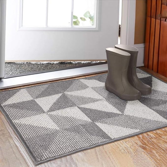 Indoor Doormat 32"x 48", Absorbent Front Back Door Mat, Rubber Backing Non Slip Floor Mats Inside Mud Dirt Trapper Outside Entrance Front Door Rug Carpet, Machine Washable Low Profile - Grey Geome