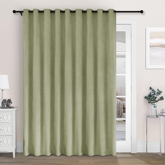 Macochico 120" Wx84 L 100% Blackout Chenille Curtains for Sliding Door Living Room Bedroom, Luxury Drapery for Hotel Home Theater, Green Tint Thermal Window Treatments with Tieback, Grommet, 1 Panel