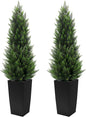 5FT Tall 2 Set Artificial Topiary Cedar Tree, Indoor Realistic Faux Cypress Plants with Square Flowerpot, Outdoor Evergreen Fake Shrubs for Home Living Room Front Porch Decor