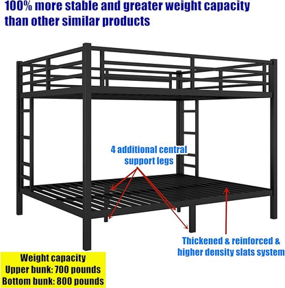 SIGONE Stronger & Safer Heavy Duty Queen Over Queen Size Bunk Bed for Adults Teens, Thickened More Stable Metal Bunkbed Frame (Greater Weight Capacity) (Queen Over Queen-A)