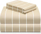 LuxClub 4 PC Queen Sheet Set, Deep Pockets Wrinkle Free Cooling Bed Sheets Hotel Bedding for Women, Men, Includes 1 Fitted Sheet, 1 Flat Sheet and 2 Pillowcases-Striped - Cream