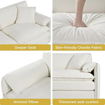 KEIKI Oversized Accent Chair Set of 2, Comfy Chenille Upholstered Armchairs with Side Storage Pockets, Deep Seat Reading Chairs for Living Room, Bedroom, Apartment, Beige