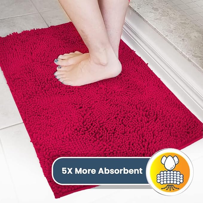 Muddy Mat® | Super Absorbent Door Mat Indoor, Microfiber Quick Dry Chenille Entryway Rug, Non-Slip Front Door Mat, Indoor Mats for Entryway, Machine Washable Pet Rug, Maroon 24" x 96"