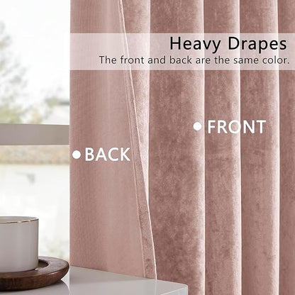 SMILETIME Pink Crushed Velvet Curtains 52x84 inch Luxurious Thermal Insulated Soundproof Drapes for Living Room Bedroom Office Soft and Durable Light-Filtering Window Treatments, 2 Panels