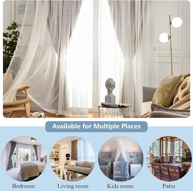 Star Blackout Curtains for Bedroom - Cream & Ivory, 96 Inches Long 2 Panel Set, 52 X 96 Inches