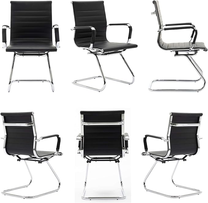 Wahson Office Guest Chairs, 4 Pack Reception Chairs for Waiting Room/Conference Room, with Faux Leather and Sled Base, Set of 4, Black