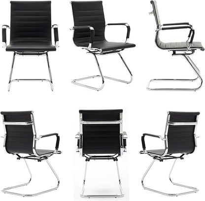 Wahson Office Guest Chairs, 4 Pack Reception Chairs for Waiting Room/Conference Room, with Faux Leather and Sled Base, Set of 4, Black