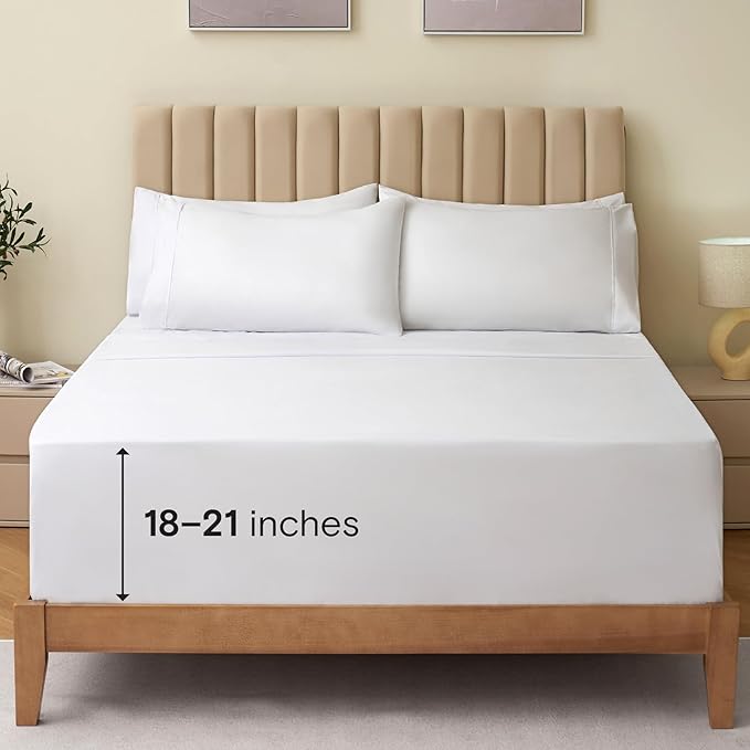LuxClub 4 PC Extra Deep Pocket California King Sheet Set, Wrinkle Free Cooling Bed Sheets Hotel Bedding for Women, Men, Includes 1 Fitted Sheet, 1 Flat Sheet and 2 Pillowcases- White
