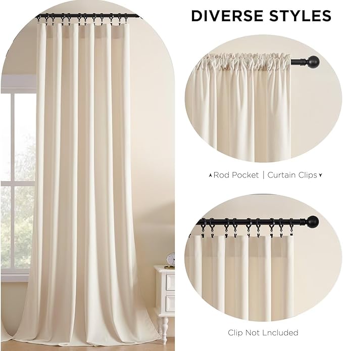 Joydeco Velvet Curtains White Blackout Curtains Thermal Insulated 108 inches Long Window Curtains Soft Room Darkening Drapes for Bedroom Living Room Elegant Rod Pocket 2 Panels Cream White