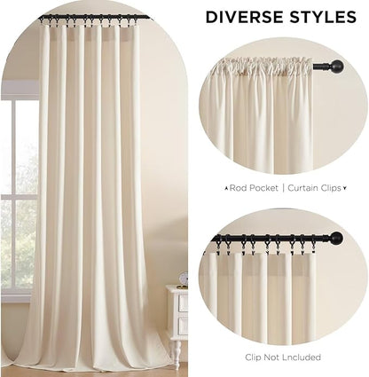 Joydeco Velvet Curtains White Blackout Curtains Thermal Insulated 63 inches Long Window Curtains Super Soft Room Darkening Drapes for Bedroom Living Room Elegant Rod Pocket 2 Panels Cream White