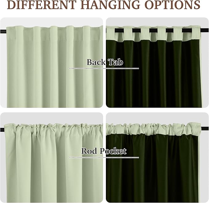 RYB HOME Sage Green Velvet Chenille Curtains 84 Inches for Bedroom Living Room Office, 100% Blackout Thermal Insulated Soundproof Window Curtains & Drapes with Back Tab, W52 x L84, 2 Panels
