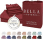 Bella Coterie 7 Piece Luxury Bamboo Viscose Split King Size Sheet Set | 2 Fitted Sheets for Adjustable Beds | 100% Organically Grown | Cooling for Hot Sleepers | 4 Pillowcases [Merlot]