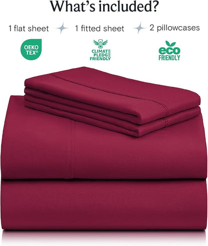 LuxClub 4 PC King Sheet Set, Deep Pockets Wrinkle Free Cooling Bed Sheets Hotel Bedding for Women, Men, Includes 1 Fitted Sheet, 1 Flat Sheet and 2 Pillowcases-Burgundy